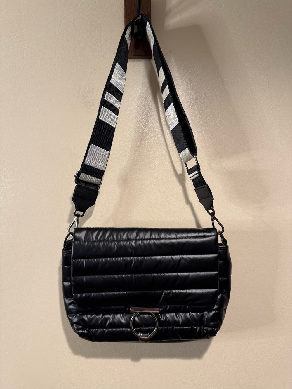 THINK ROYLN Black Quilted Crossbody with Striped Strap - Picture 3 of 16